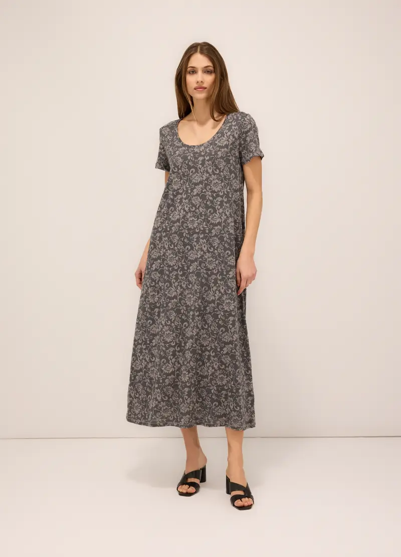 Abito In Jersey Slub Di Puro Cotone Donna, Grigio scuro