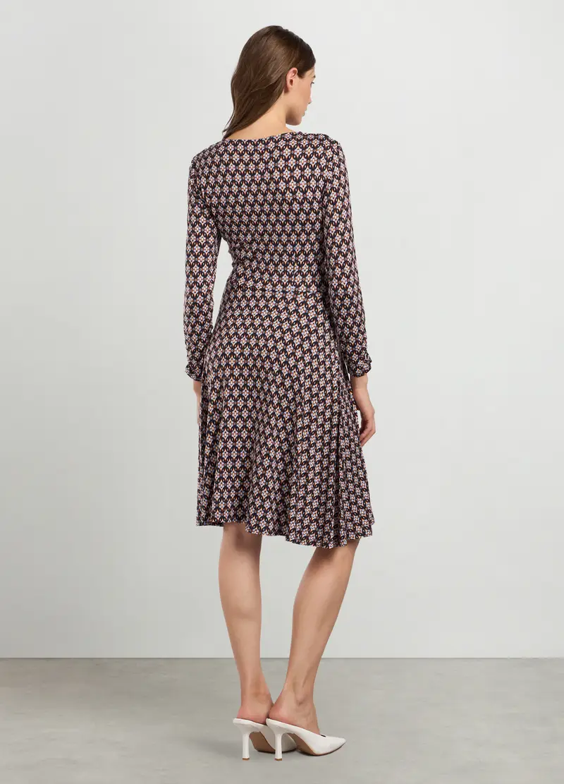 Abito In Viscosa Stretch Con Stampa Donna, Blu navy miniatura 2