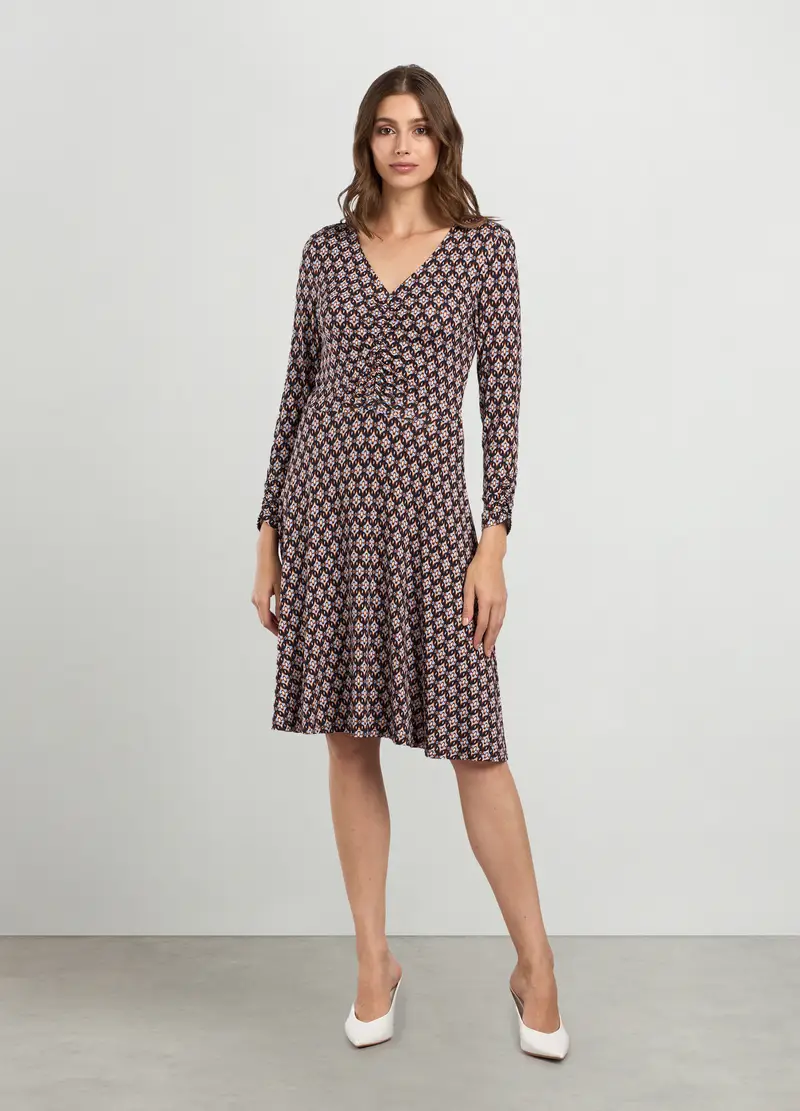 Abito In Viscosa Stretch Con Stampa Donna, Blu navy