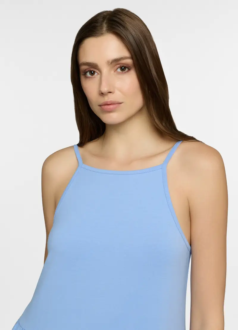 Abito Lungo A Balze In Jersey Stretch Donna, Azzurro chiaro miniatura 3