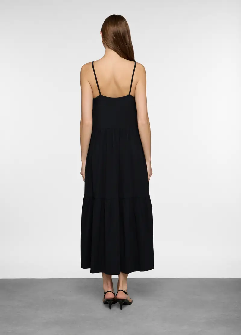 Abito Lungo A Balze In Jersey Stretch Donna, Nero miniatura 2