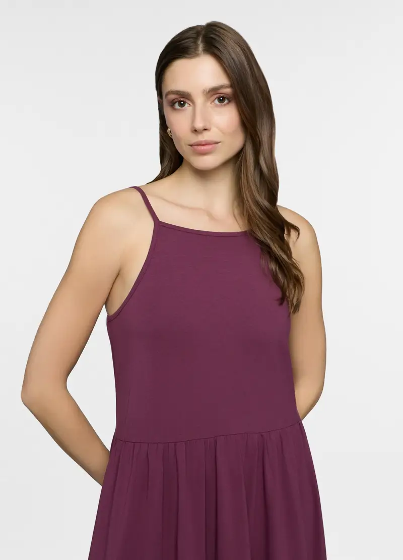 Abito Lungo A Balze In Jersey Stretch Donna, Viola malva miniatura 3