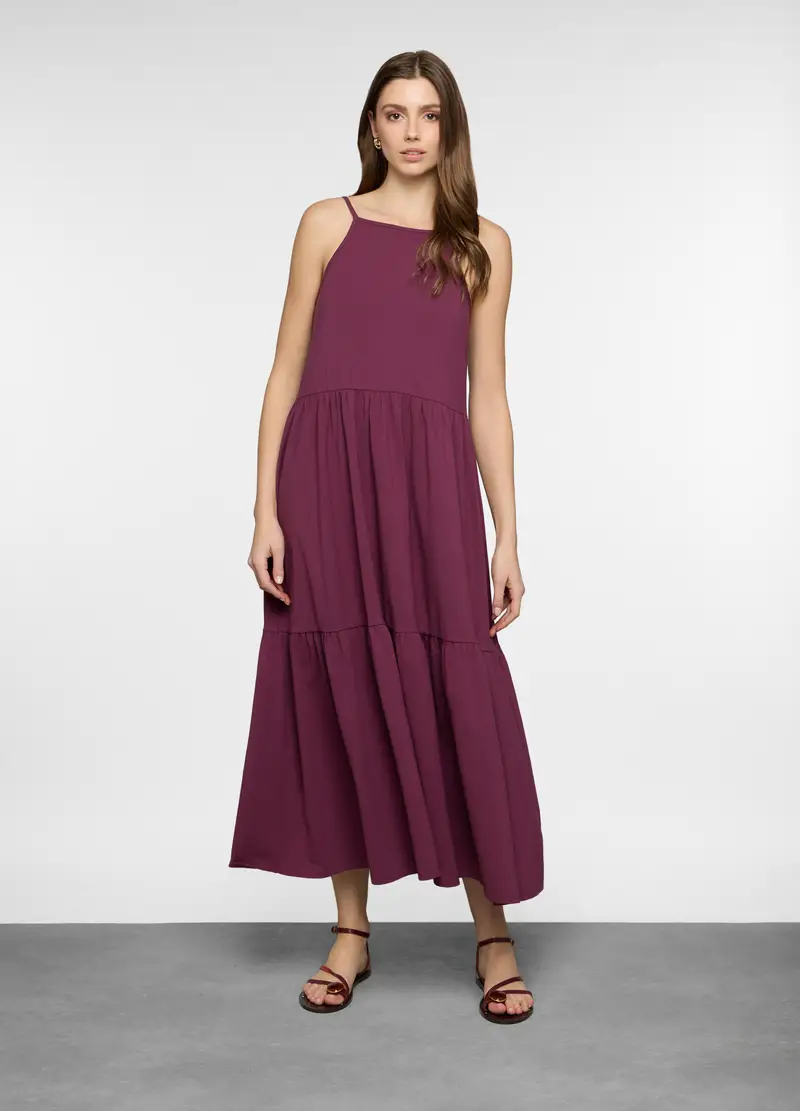 Abito Lungo A Balze In Jersey Stretch Donna, Viola malva