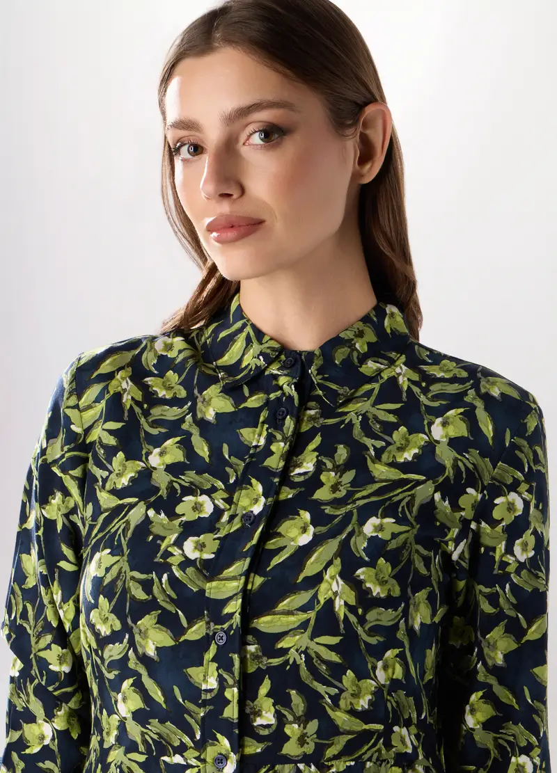 Abito Lungo Chemisier Donna, Blu/Verde miniatura 3