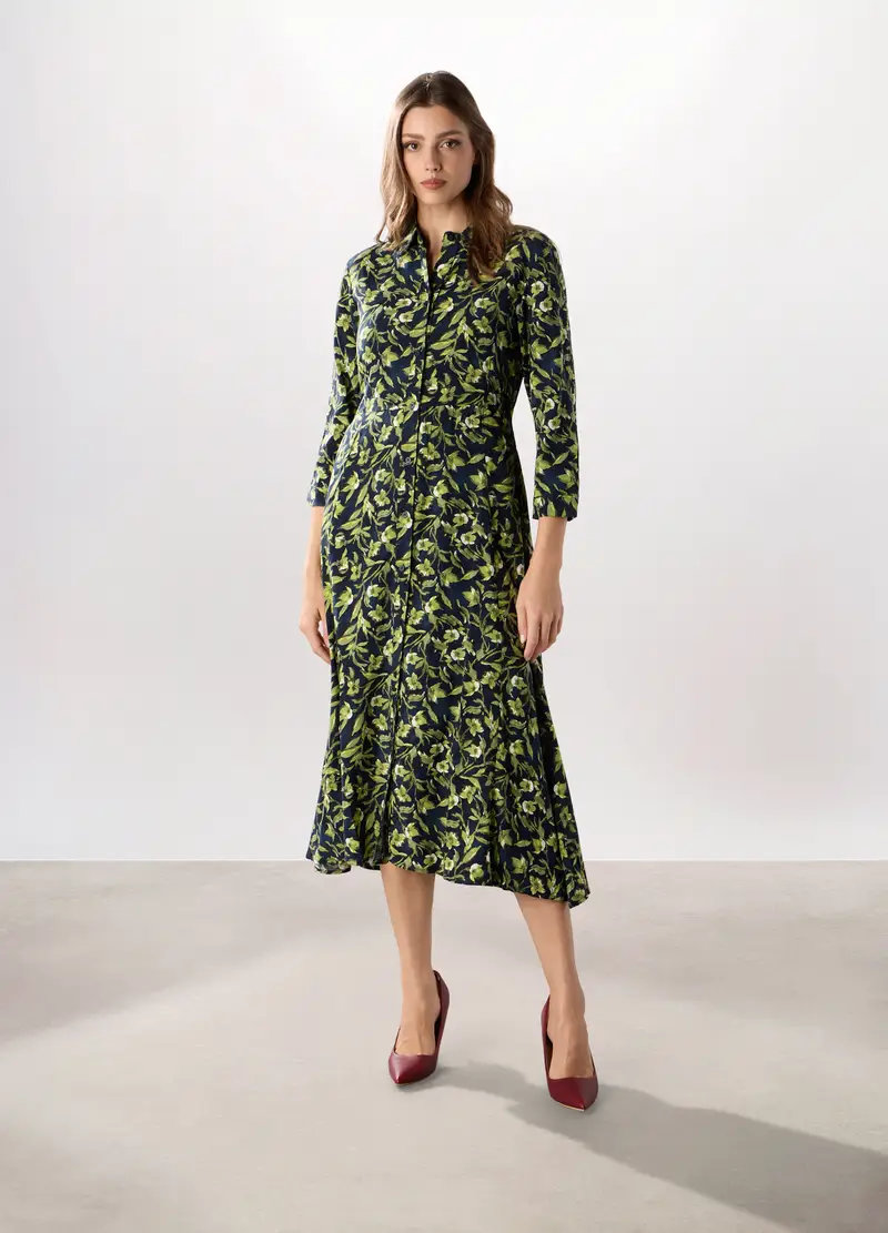 Abito Lungo Chemisier Donna, Blu/Verde