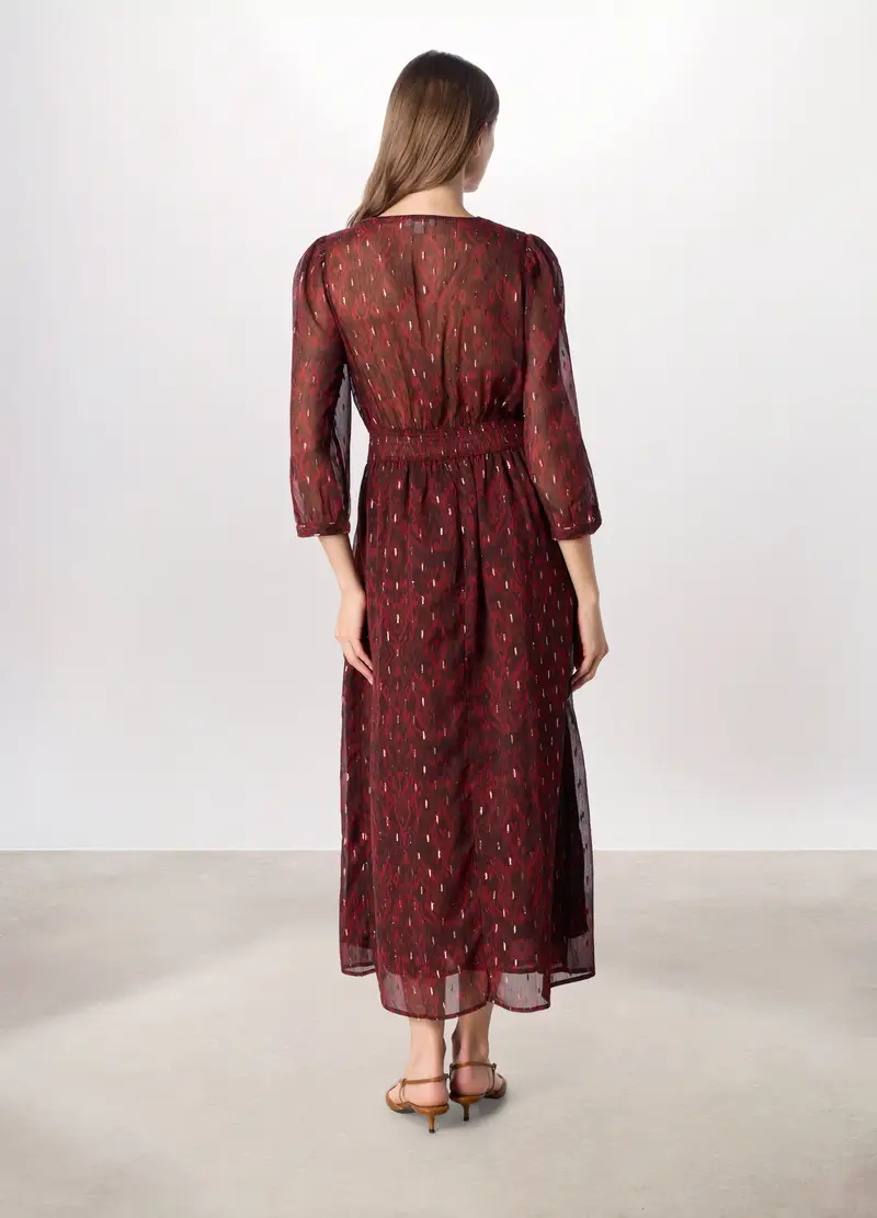 Abito Lungo Chiffon Donna, Rosso scuro miniatura 2