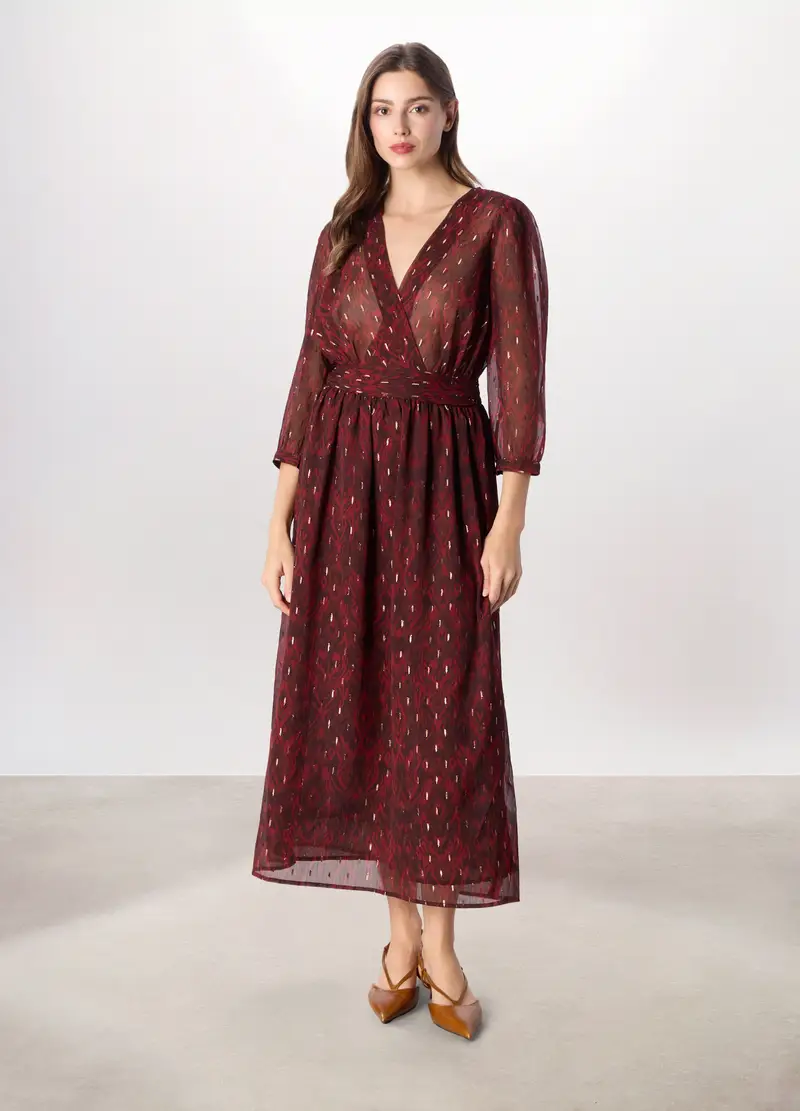 Abito Lungo Chiffon Donna, Rosso scuro