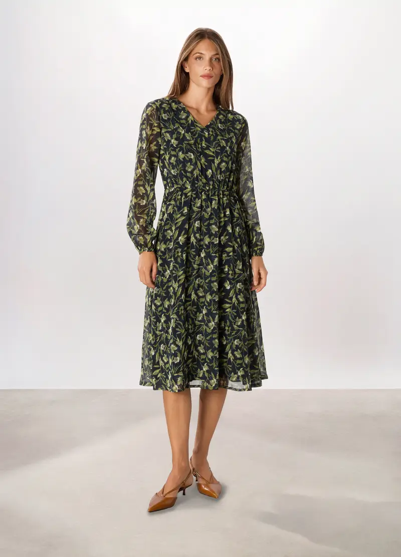 Abito Lungo Con Stampa Donna, Blu/Verde