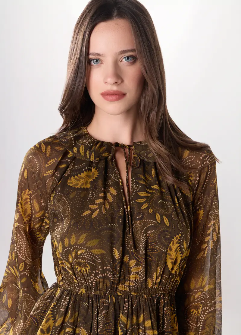 Abito Lungo Con Stampa Donna, Marrone tabacco chiaro miniatura 3