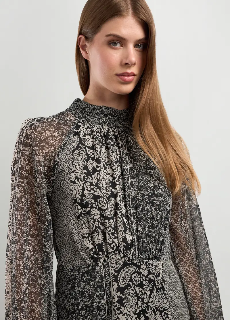 Abito Lungo Con Stampa Donna, Nero/Bianco miniatura 3