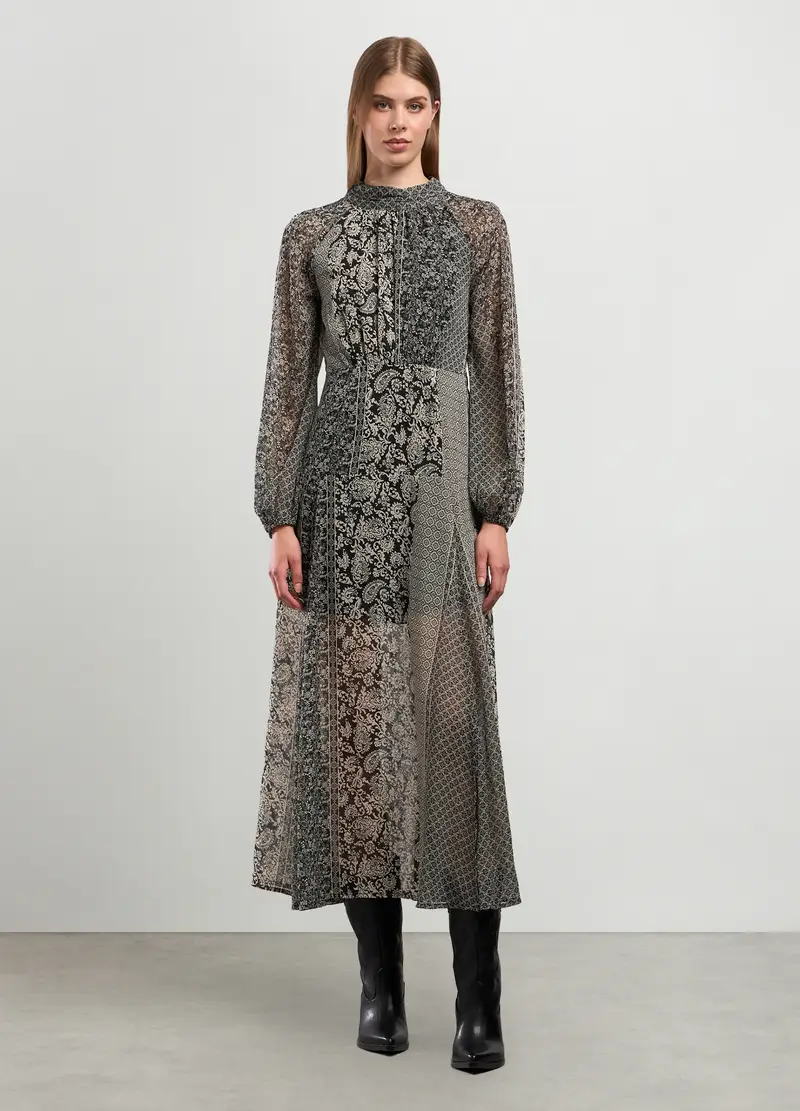 Abito Lungo Con Stampa Donna, Nero/Bianco