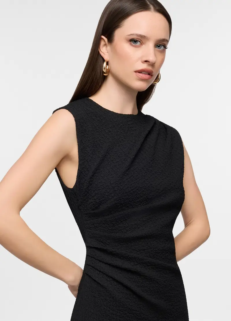 Abito Lungo Crepe Fitted Donna, Nero miniatura 3