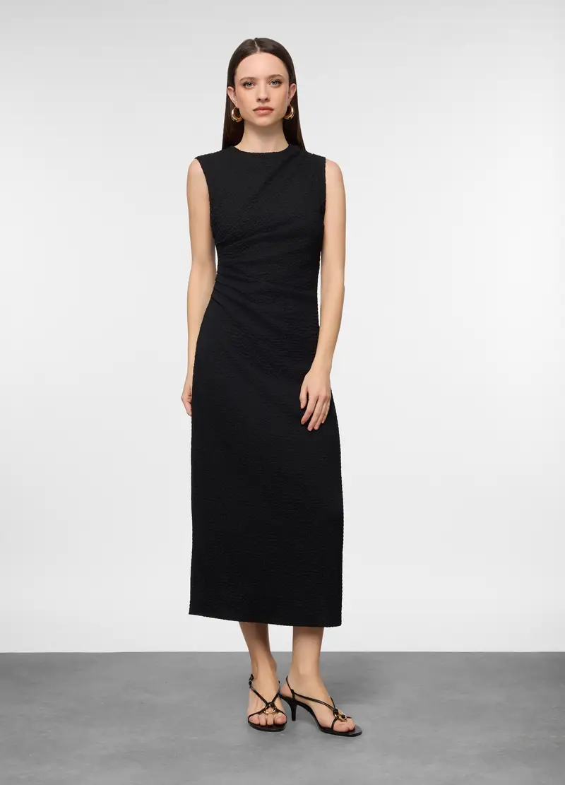 Abito Lungo Crepe Fitted Donna, Nero