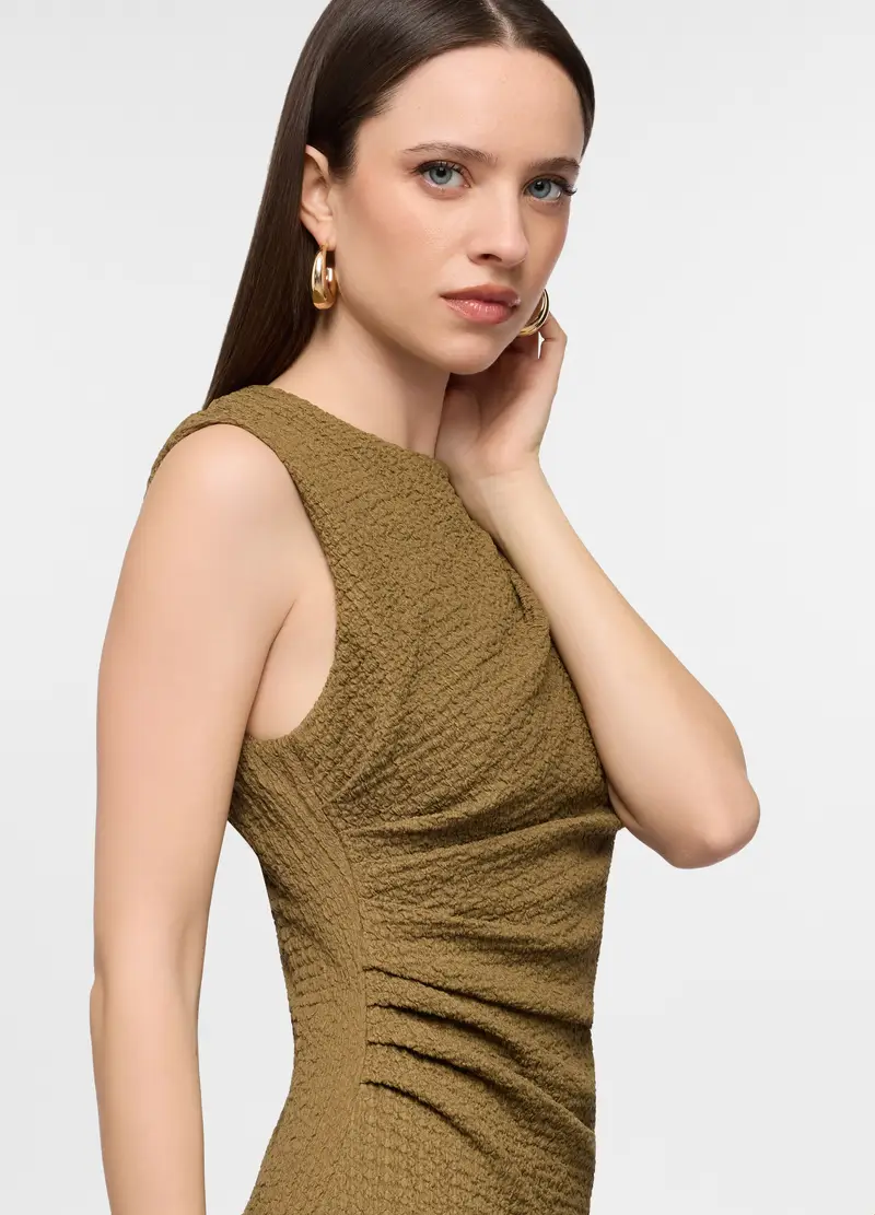 Abito Lungo Crepe Fitted Donna, Verde militare miniatura 3