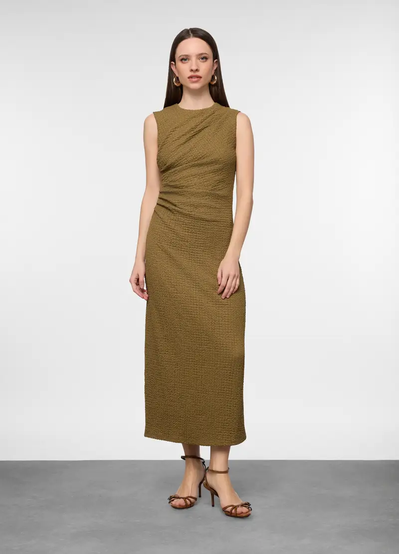 Abito Lungo Crepe Fitted Donna, Verde militare