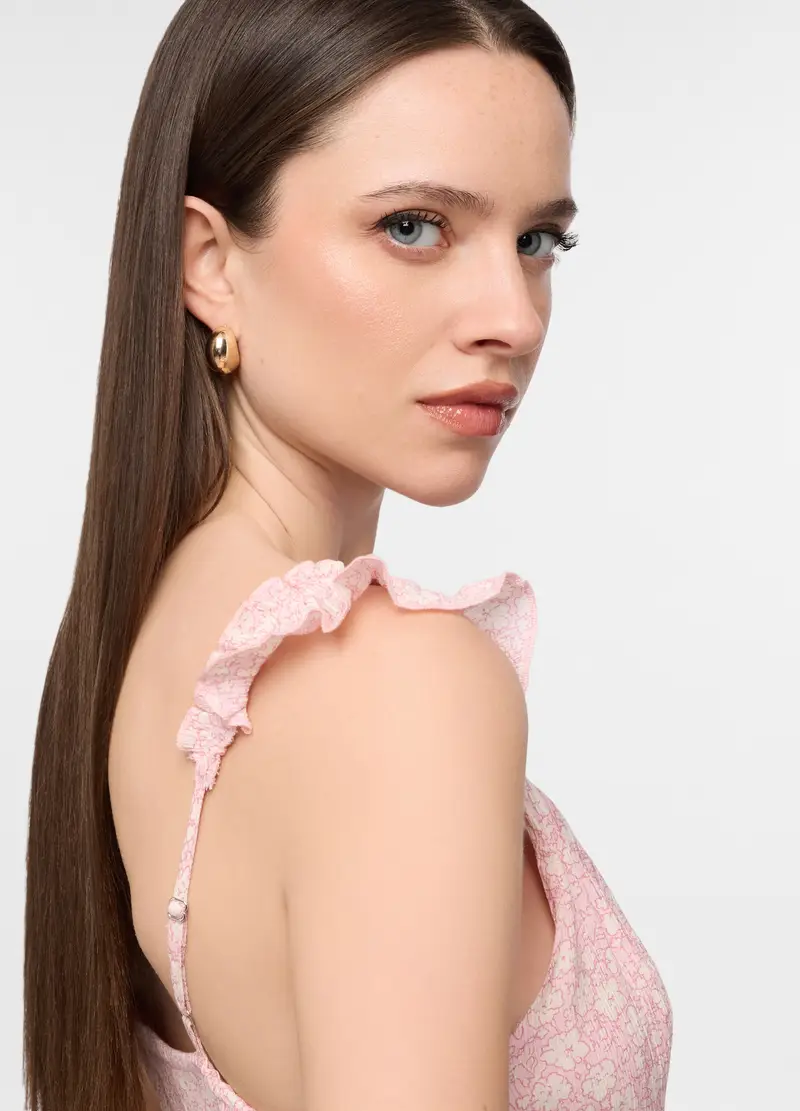 Abito Lungo Crepe Misto Viscosa Donna, Rosa chiaro miniatura 3