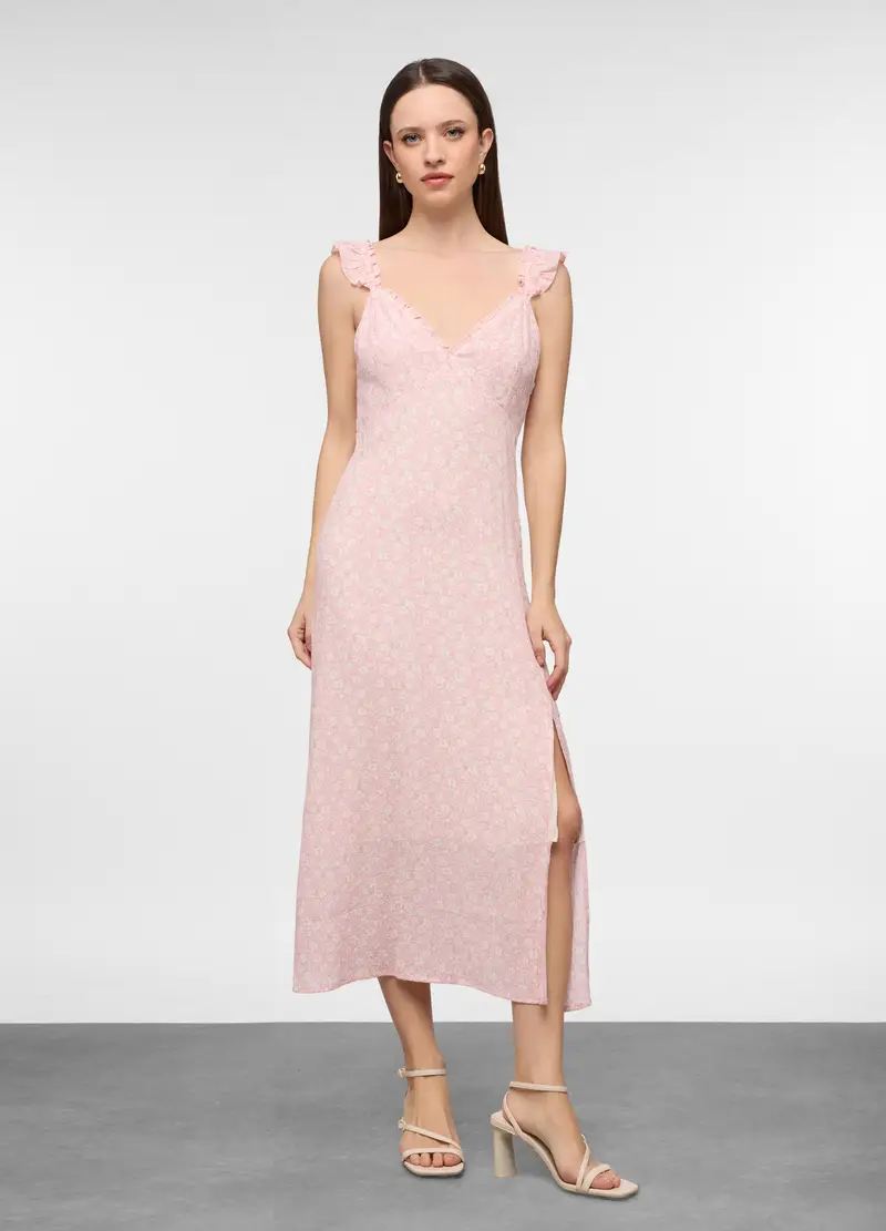 Abito Lungo Crepe Misto Viscosa Donna, Rosa chiaro