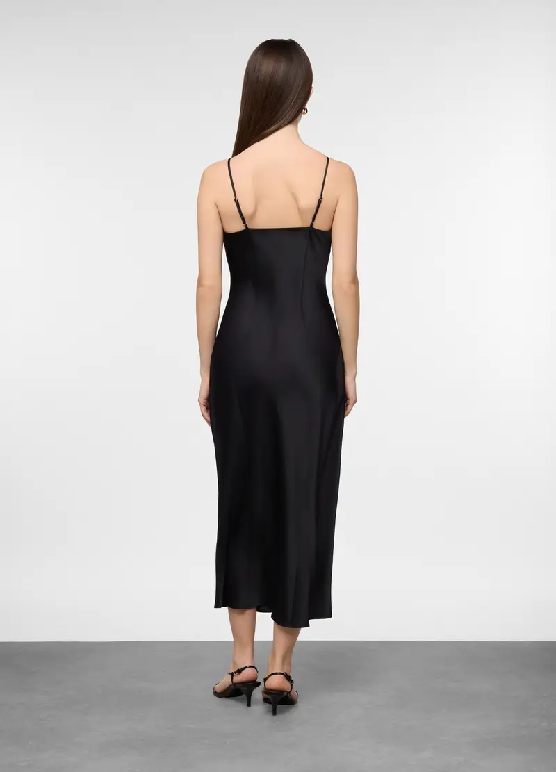 Abito Lungo Fitted In Raso Donna, Nero miniatura 2