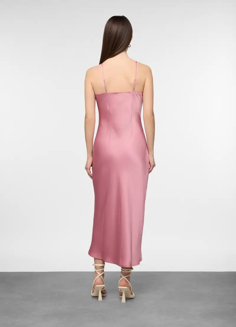 Abito Lungo Fitted In Raso Donna, Rosa pastello miniatura 2