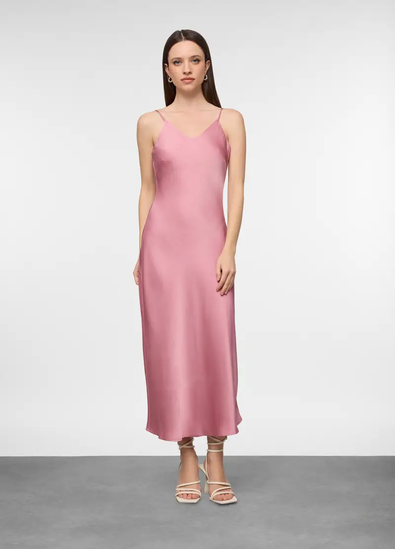 Abito Lungo Fitted In Raso Donna, Rosa pastello