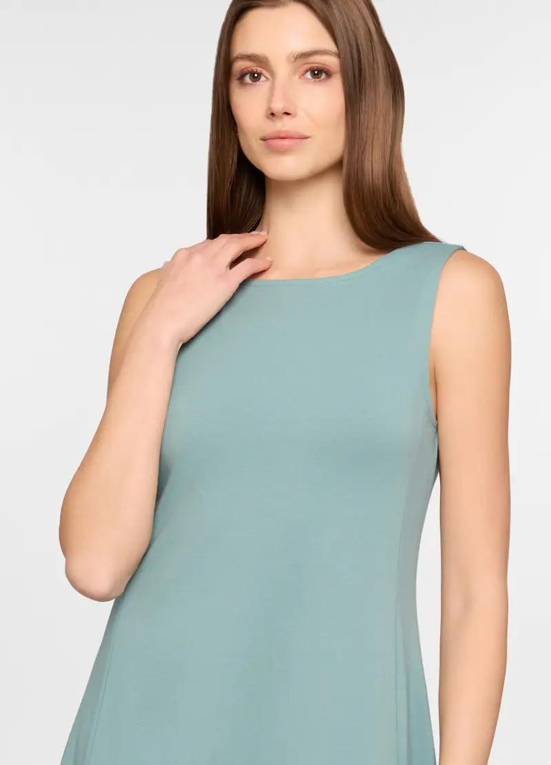 Abito Lungo Girocollo In Jersey Stretch Donna, Azzurro acquamarina miniatura 3