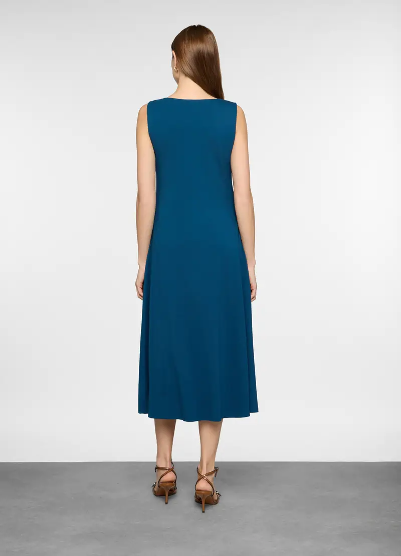 Abito Lungo Girocollo In Jersey Stretch Donna, Blu petrolio miniatura 2