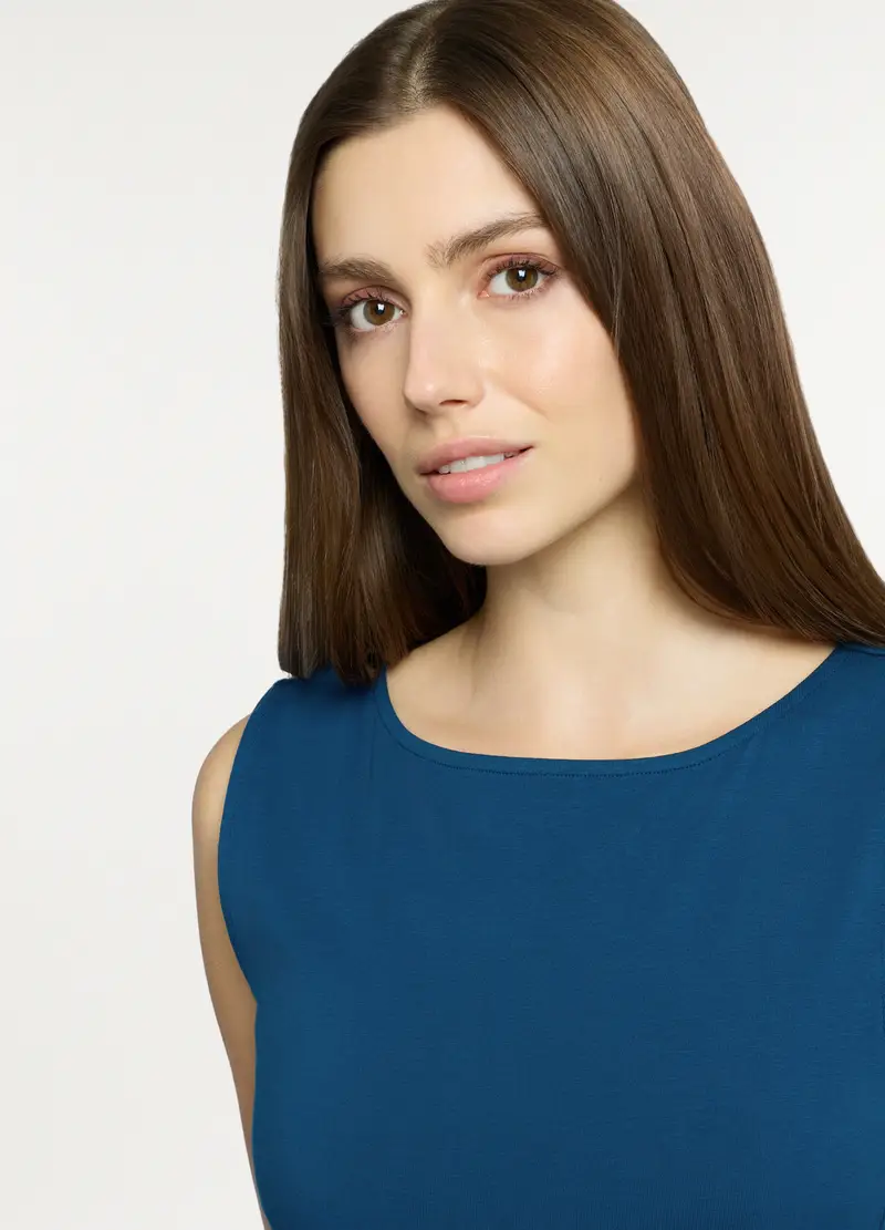 Abito Lungo Girocollo In Jersey Stretch Donna, Blu petrolio miniatura 3