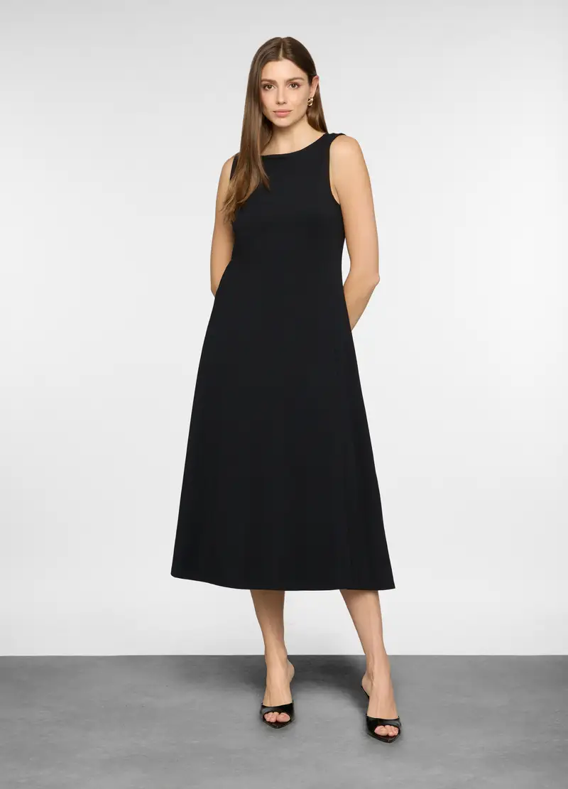 Abito Lungo Girocollo In Jersey Stretch Donna, Nero