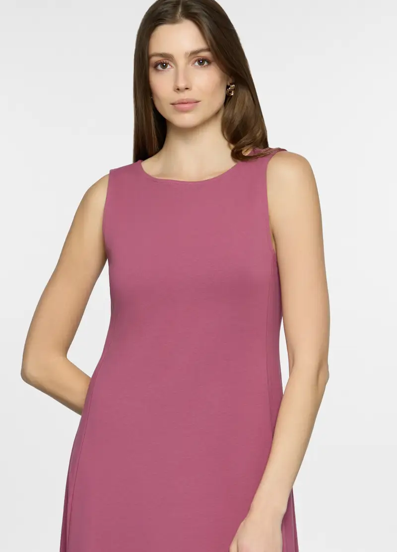 Abito Lungo Girocollo In Jersey Stretch Donna, Rosa pastello miniatura 3