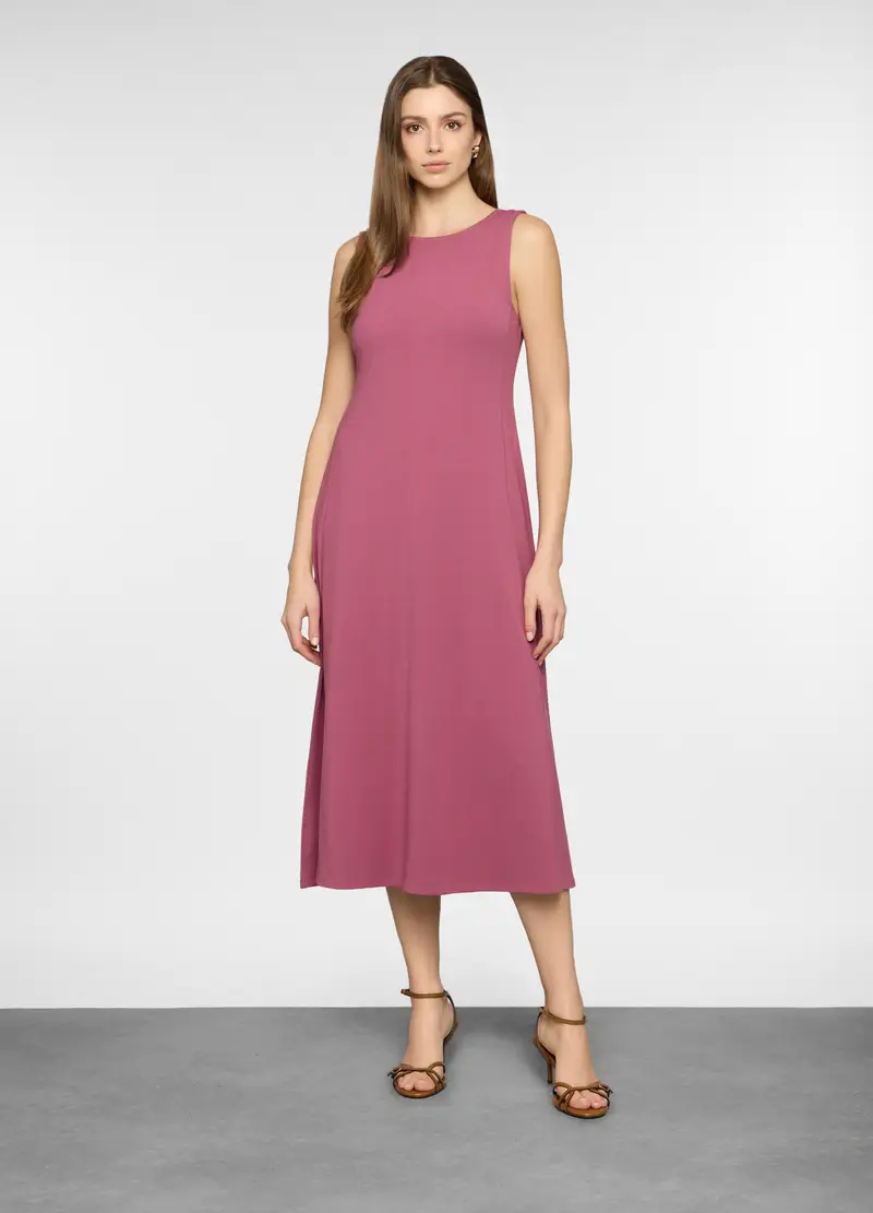 Abito Lungo Girocollo In Jersey Stretch Donna, Rosa pastello