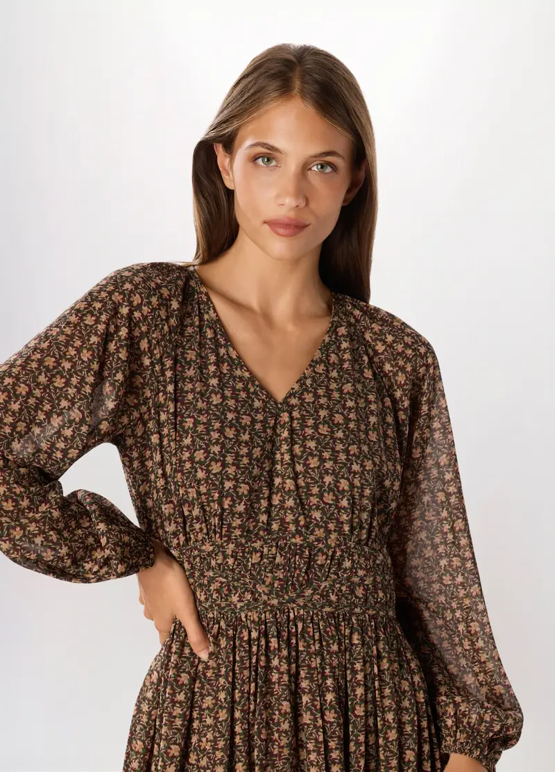 Abito Lungo In Georgette Donna, Marrone chiaro miniatura 3