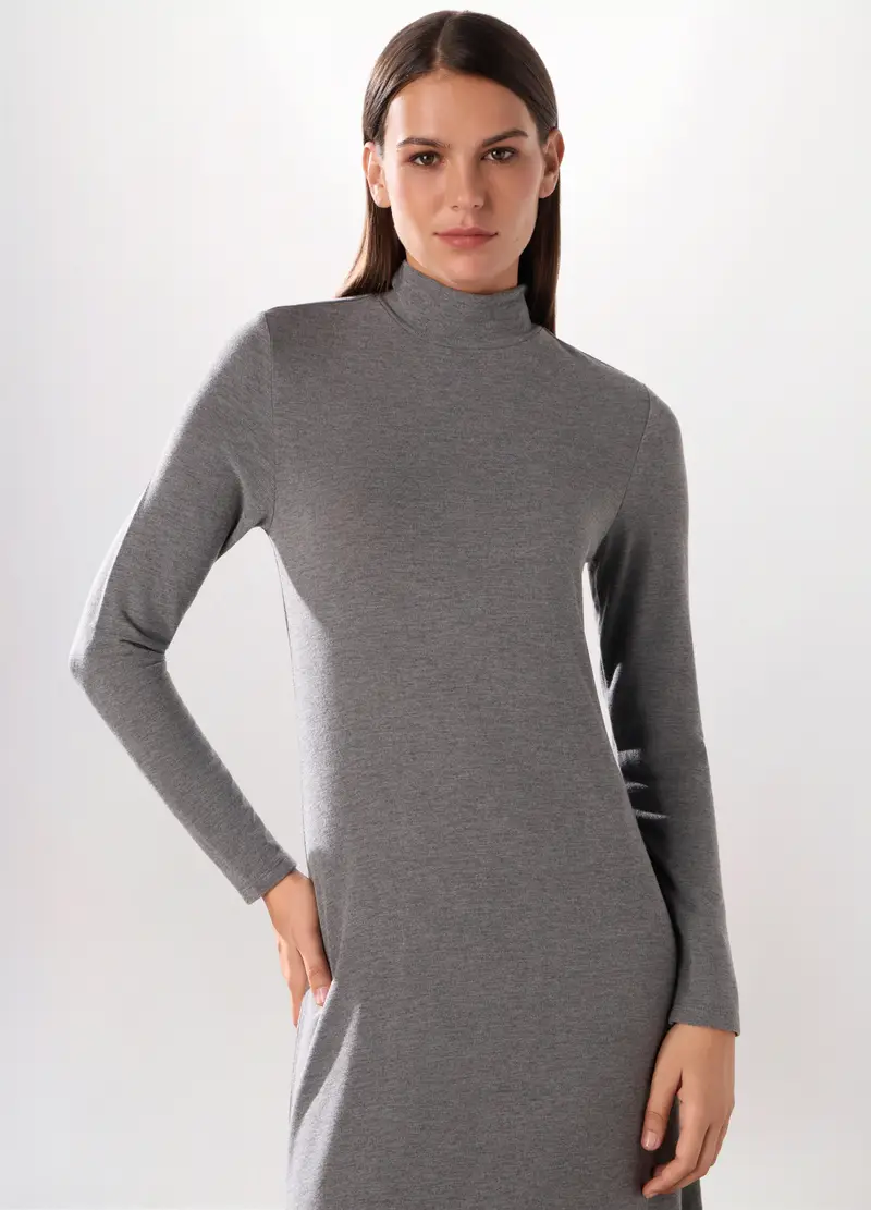 Abito Lungo In Jersey Di Mista Viscosa Donna, Grigio chiaro melange miniatura 3