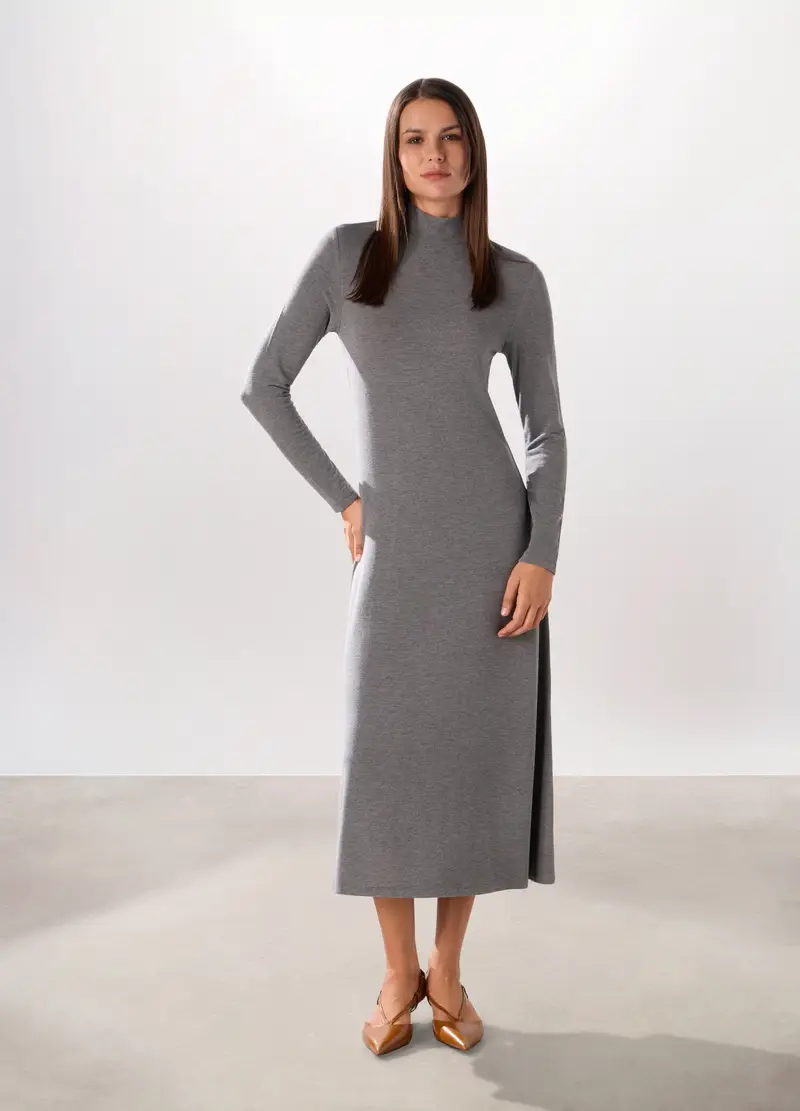 Abito Lungo In Jersey Di Mista Viscosa Donna, Grigio chiaro melange