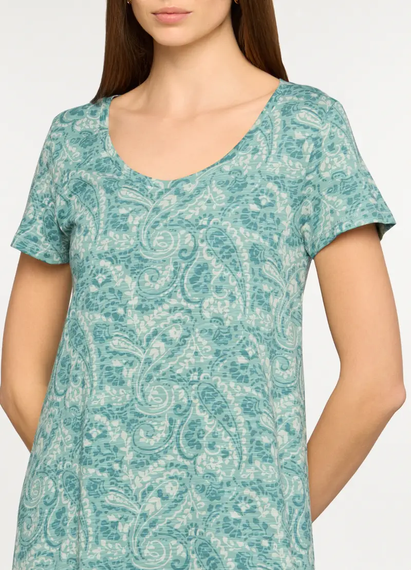 Abito Lungo In Jersey Di Puro Cotone Donna, Azzurro acqua miniatura 3