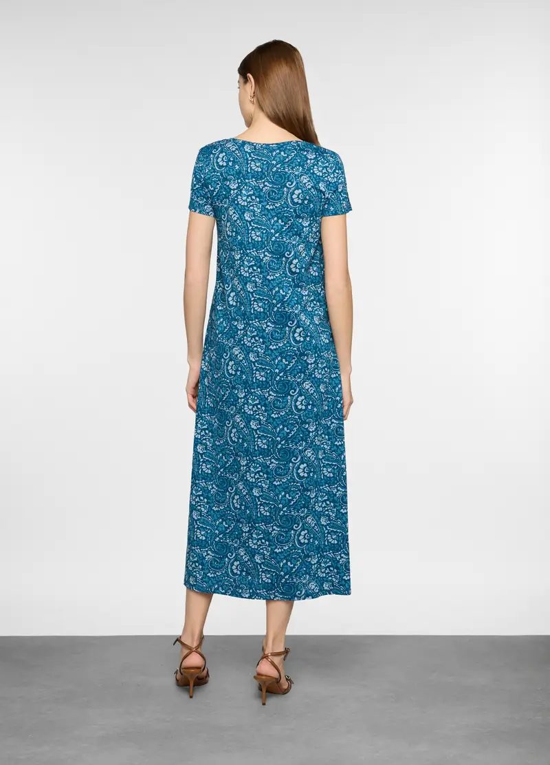 Abito Lungo In Jersey Di Puro Cotone Donna, Azzurro cielo miniatura 2