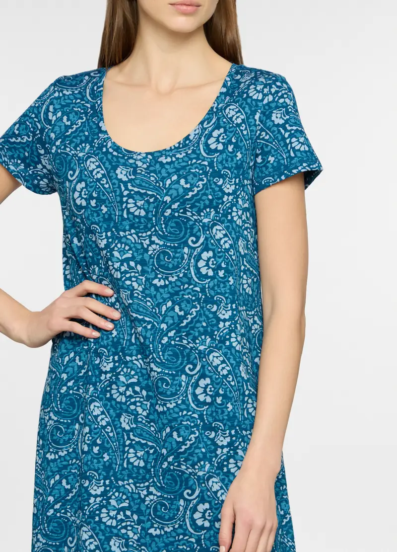 Abito Lungo In Jersey Di Puro Cotone Donna, Azzurro cielo miniatura 3