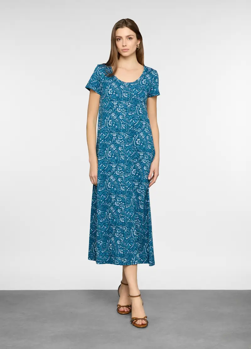 Abito Lungo In Jersey Di Puro Cotone Donna, Azzurro cielo