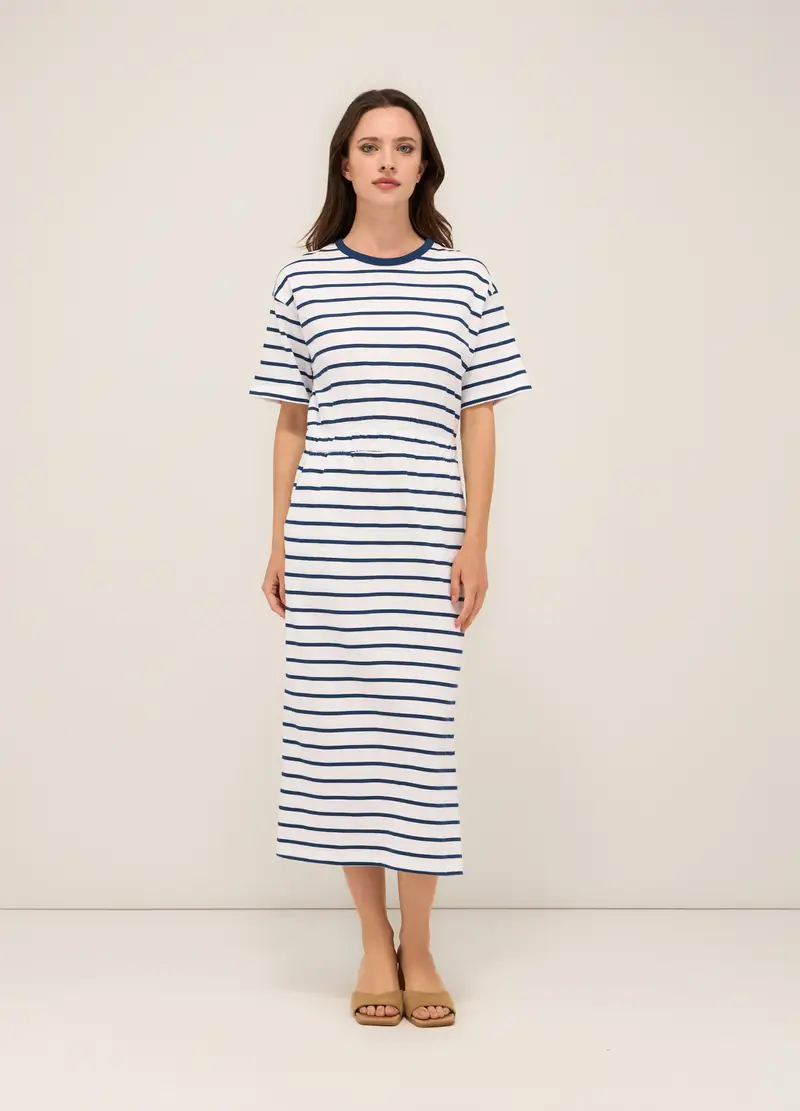 Upim, Abito Lungo In Jersey Di Puro Cotone Donna, Bianco/Blu, Taglia: XS