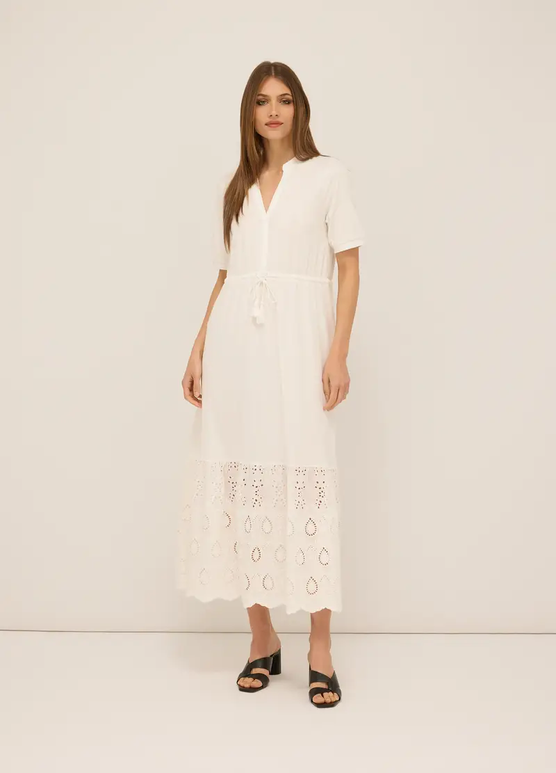 Abito Lungo In Jersey Di Puro Cotone Donna, Bianco gesso