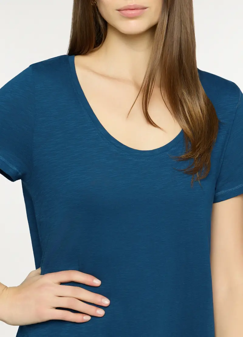 Abito Lungo In Jersey Slub Donna, Blu scuro miniatura 3