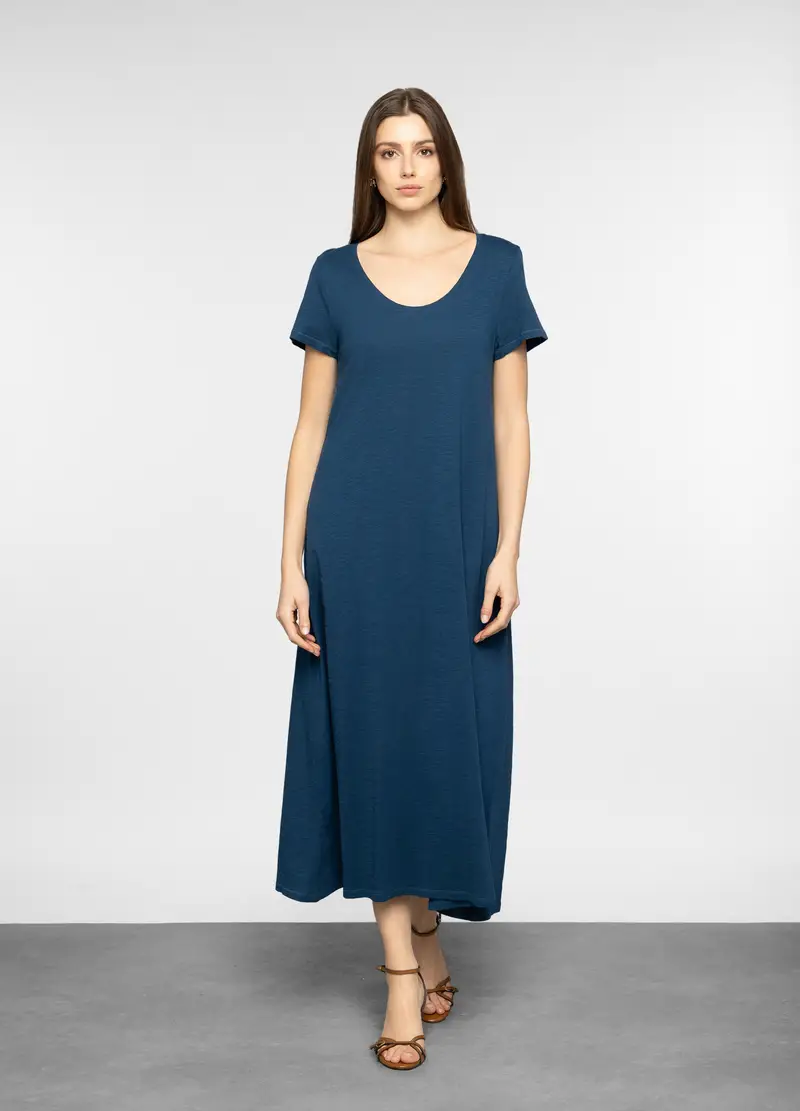Abito Lungo In Jersey Slub Donna, Blu scuro