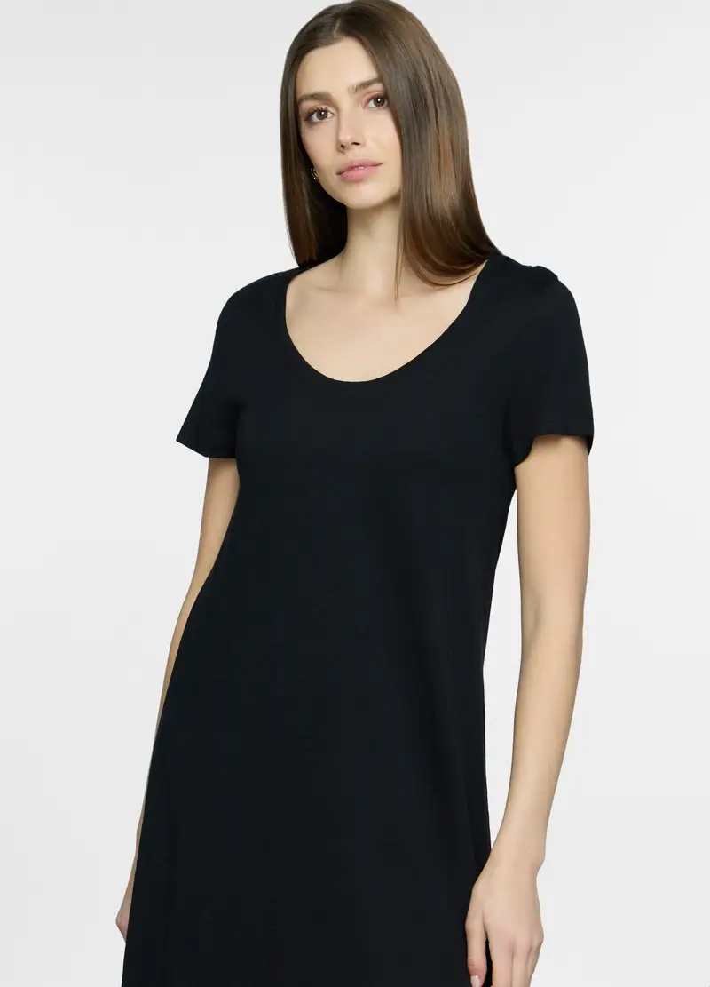 Abito Lungo In Jersey Slub Donna, Nero miniatura 3