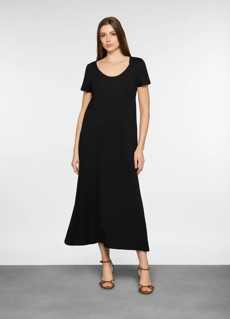 Abito Lungo In Jersey Slub Donna, Nero