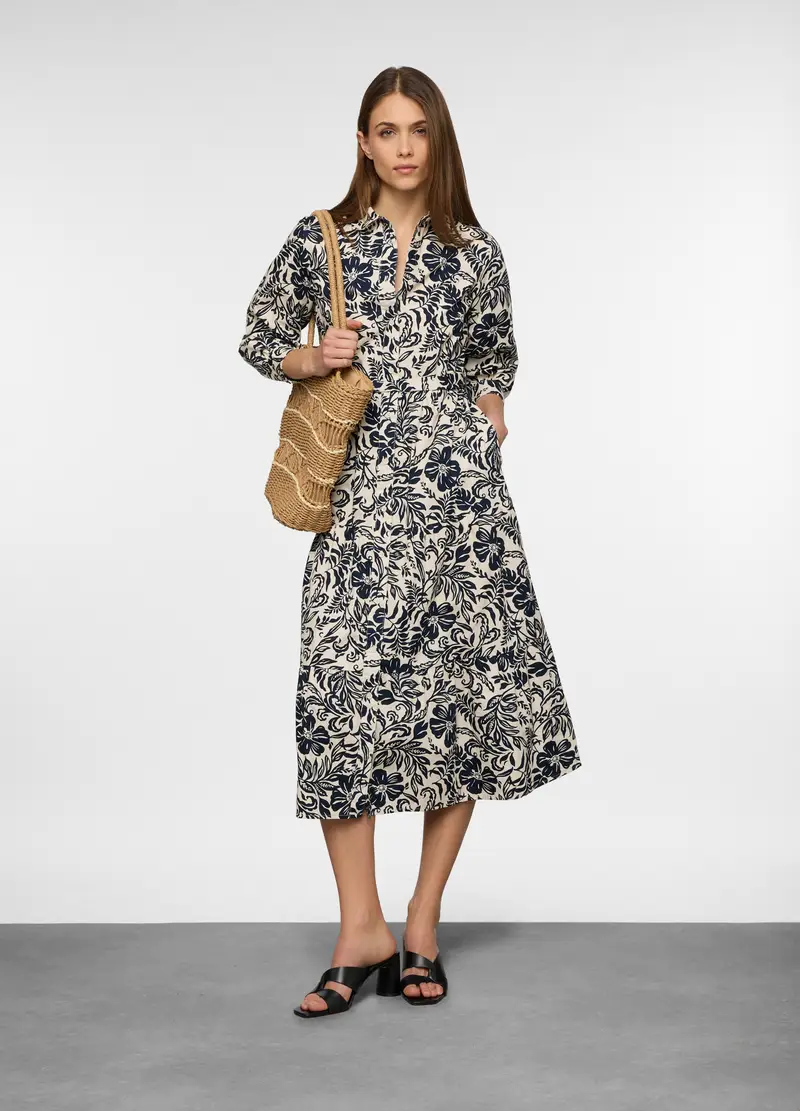 Abito Lungo In Popeline Di Puro Cotone Donna, Bianco/Blu