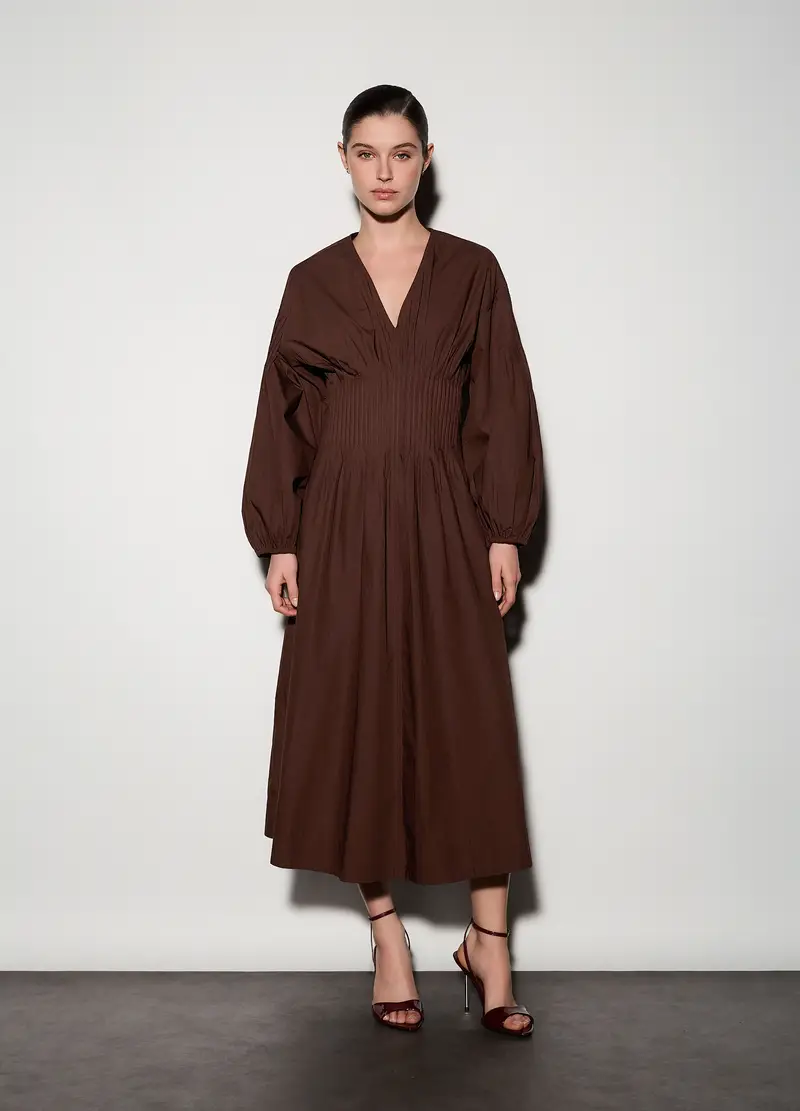 Abito Lungo In Popeline Donna, Unisex, Marrone scuro