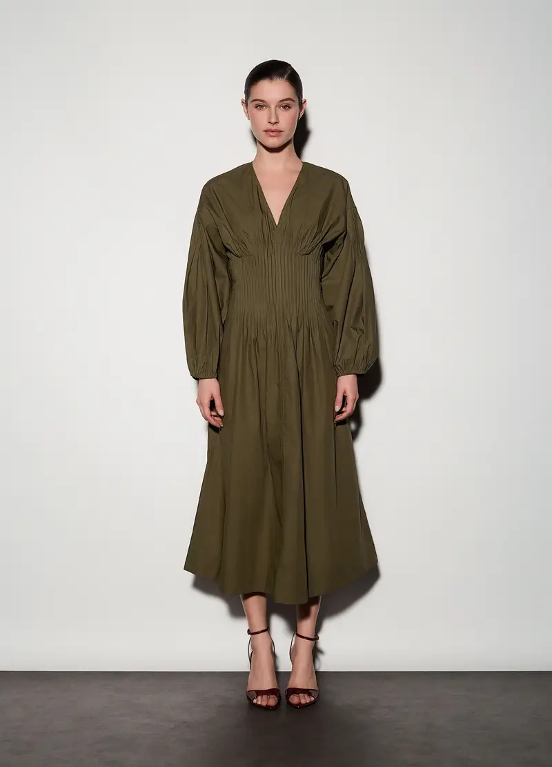 Abito Lungo In Popeline Donna, Unisex, Verde oliva miniatura 2