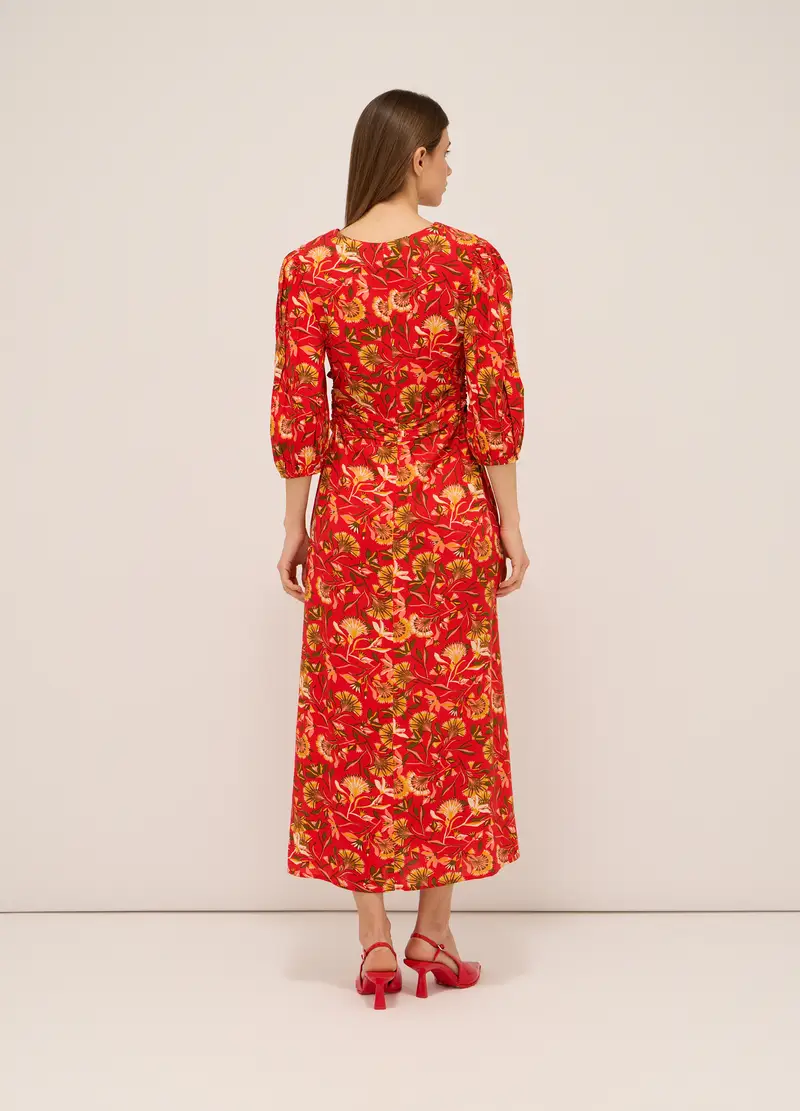 Abito Lungo In Pura Viscosa Donna, Rosso aragosta miniatura 2