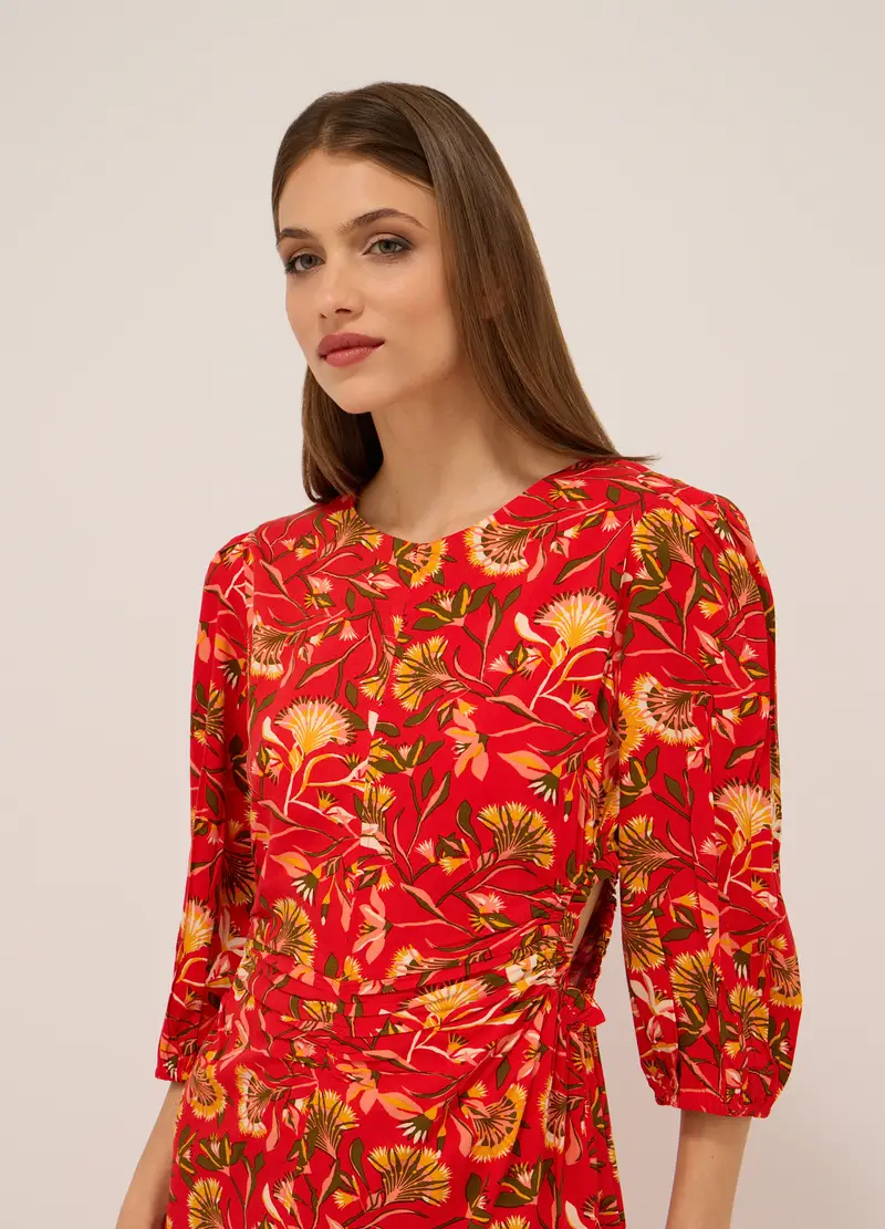 Abito Lungo In Pura Viscosa Donna, Rosso aragosta miniatura 3