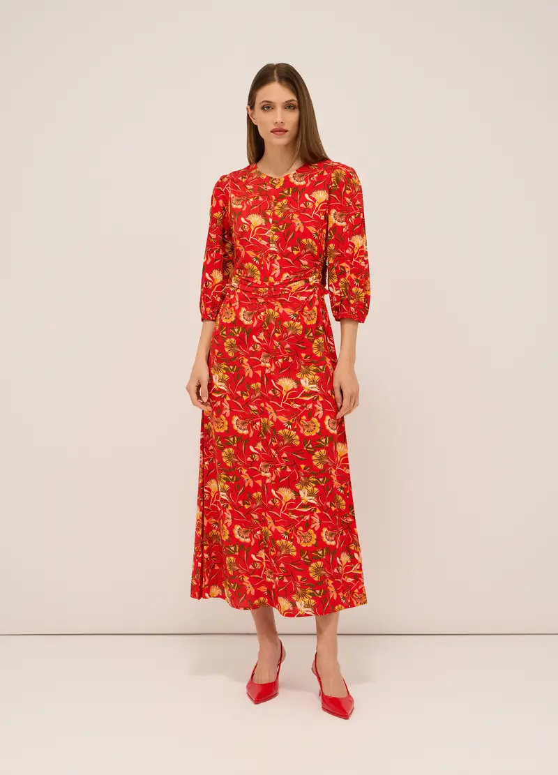 Abito Lungo In Pura Viscosa Donna, Rosso aragosta