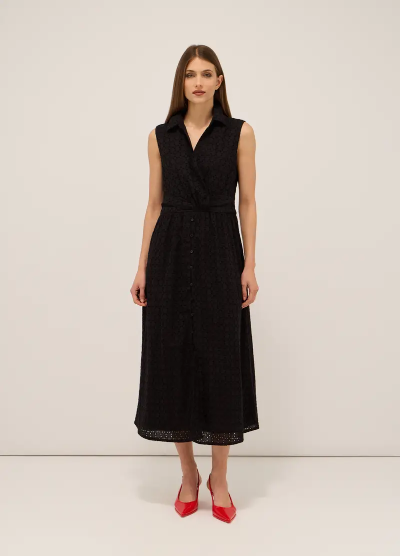 Upim, Abito Lungo In Puro Cotone Con Ricami Donna, Nero, Taglia: XS